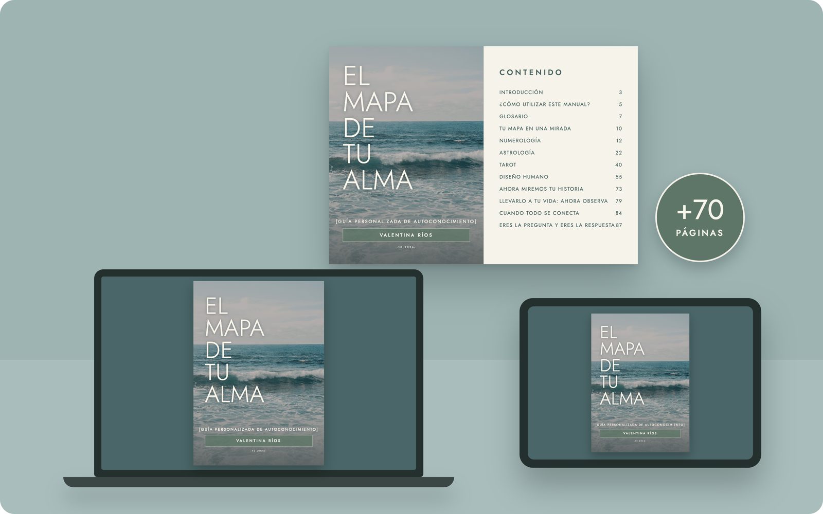 Índice del Mapa de tu Alma: introducción, glosario, numerología, astrología, tarot, diseño humano, tu historia y cierre